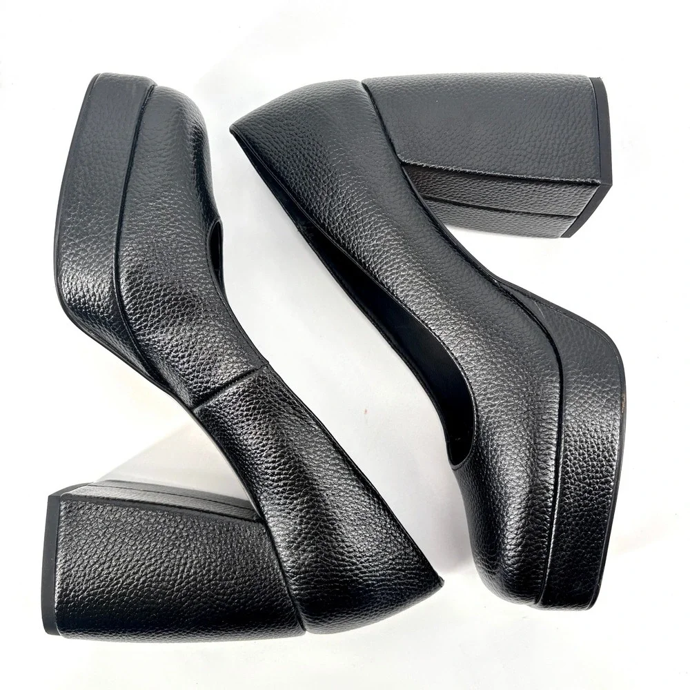 Katy‎ Perry Uplift Black Pebbled Square Toe Platform Block High Heel Pump 8.5M